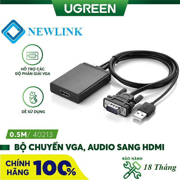 Cáp chuyển đổi VGA sang HDMI hỗ trợ Audio Ugreen 40213 cao cấp